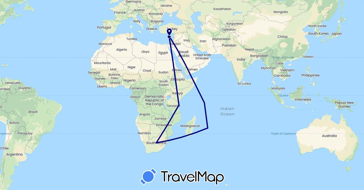 TravelMap itinerary: driving in Cyprus, Mauritius, Seychelles, Tanzania, South Africa (Africa, Asia)